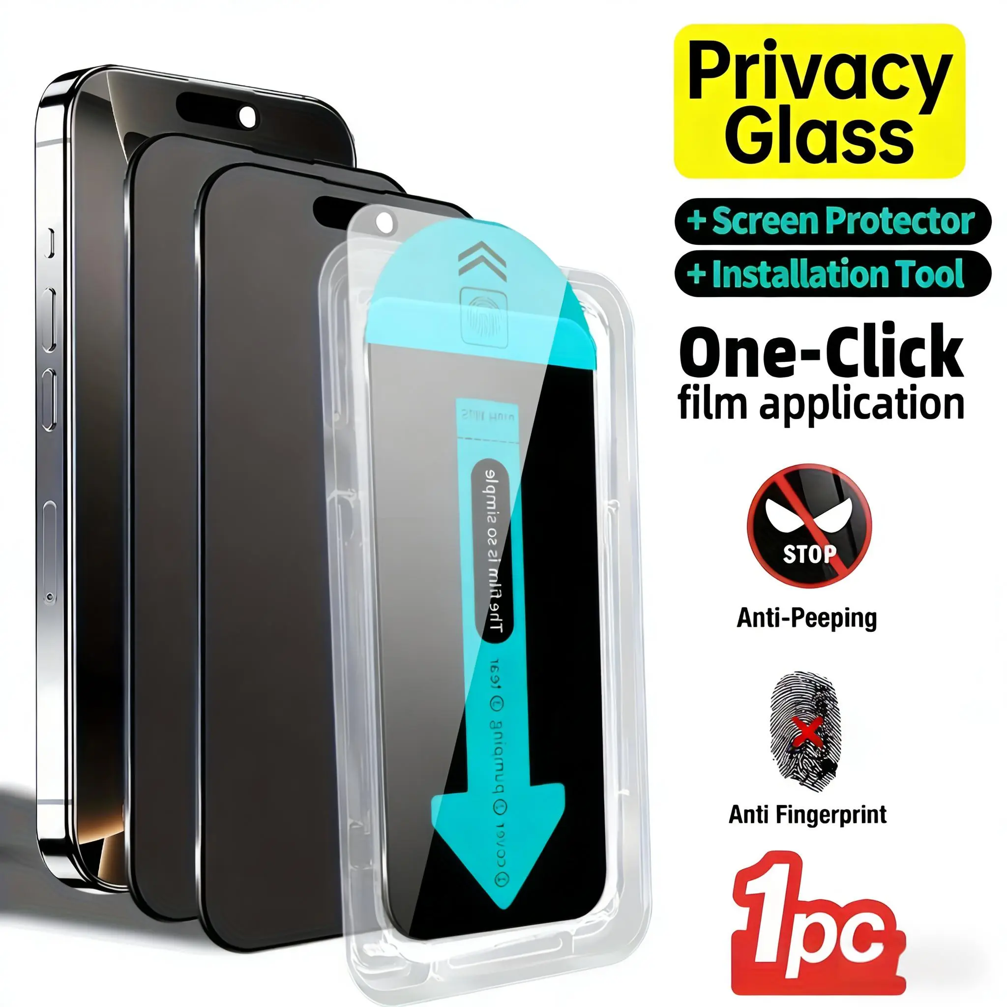 Privacy Screen Protector with One-Click Dust-Free, Compatible with iPhone 16/15/14, Anti-Fingerprint,Anti-Peeping,Auto Dust Removal,No Bubbles,Anti-Spy Tempered Glass Film,Easy Installation Ultra Clear HD Kit