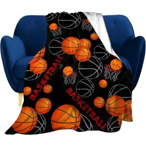 Super Soft Basketball Blanket Lightweight Cozy 3D Printed Flannel Soccer Baseball Throw Blankets for Sport Fans Kids Adults Gifts 50"X40"