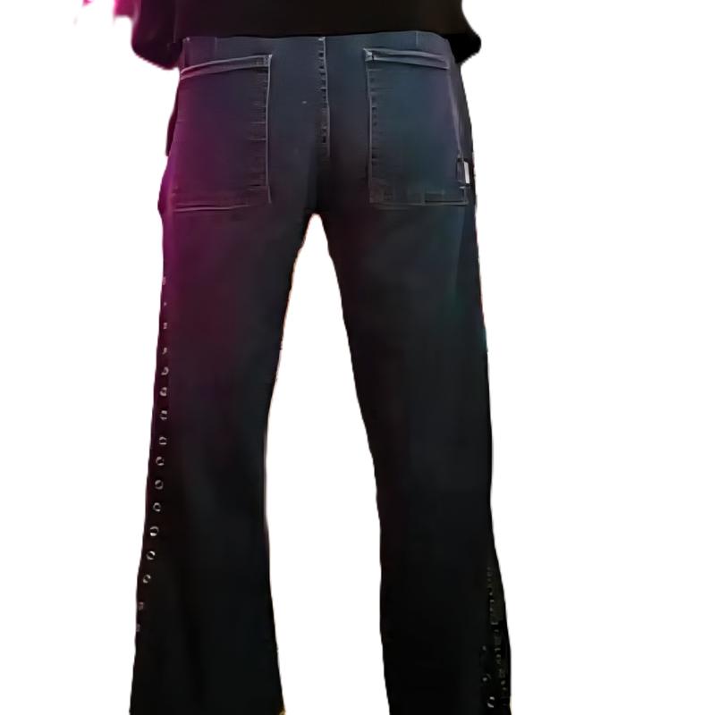 Upcycled Alice Cooper Safety Pin Jeans - Womenswear Extra Wide Leg Denim - Sustainable Music Fashion with Iconic Graphic Design All Seasons