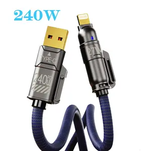 240W USB C Fast Charger Set, Fast Charging Adapter with 5.9FT 4-in-1 USB A+Type C Data Sync Cable For