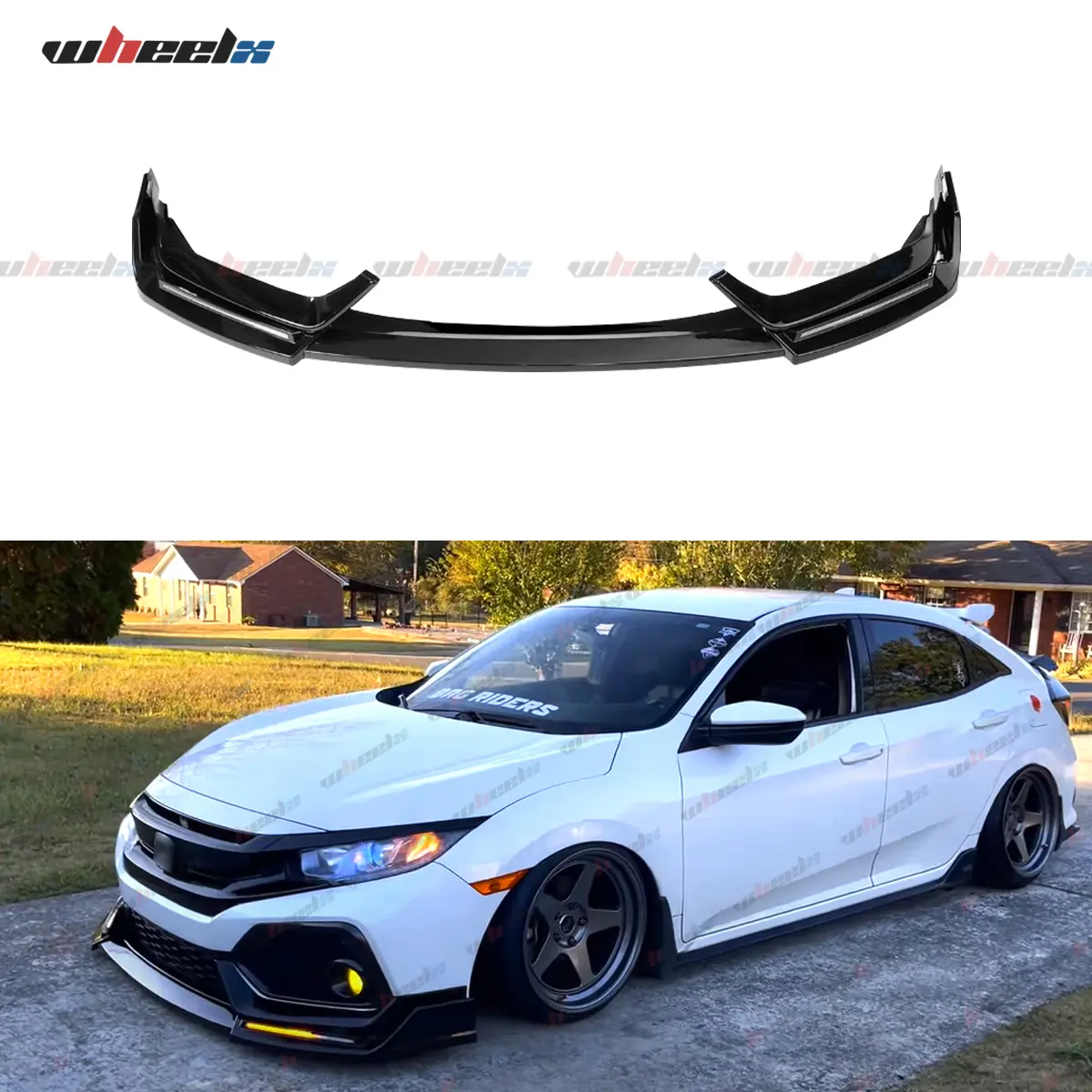 2017-2021 – Honda Civic Si and Hatchback – BLZ Style Carbon Fiber Front Bumper Lip with LED Lights - , Racing Style Honda Civic Front Bumper Lip