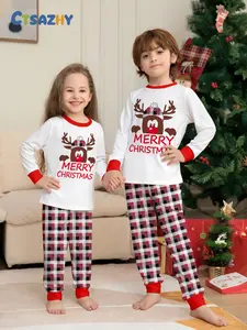 Limited Edition Christmas Pajamas Set, Fire-Resistant Fabric, Parent-Child Matching Long Sleeve Sleepwear, Cute Cartoon Print, Fall & Winter Home Wear