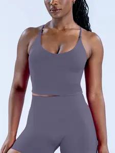 Women's Seamless Strapless Cross-Back Sports Set Back-Crossed Sensual Sports Strapless Vest + Cross-V Shaping Sports Shorts Strapless Women's Padded Fitness Vest Yoga Wear High-Stretch Quick-Dry Breathable Running Tummy-Control Butt-Lifting Tight Sports S