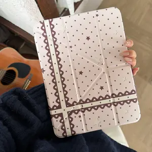 Girls' Heart Star Dot Tablet Case with Pen Slot, Foldable Y-Shape Stand, Anti-Drop Protection for iPad Pro/air/mini, Perfect Gift for Girls