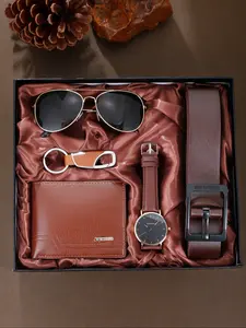 Men's 5-Piece Watch Set, Quartz Movement, Keychain, Belt, Sunglasses, Wallet, Perfect Business Gift for Thanksgiving, Christmas, Birthday