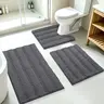 ACCUMTEK 3-Piece Soft Striped Rectangle Chenille Bathroom Rug Set - Contour, U-Shape Edge Hold, PVC Grip, Absorbent Chenille Fiber, Keeps Floors Dry, Plush Shaggy Weave, Machine Washable, Bathroom Accessory