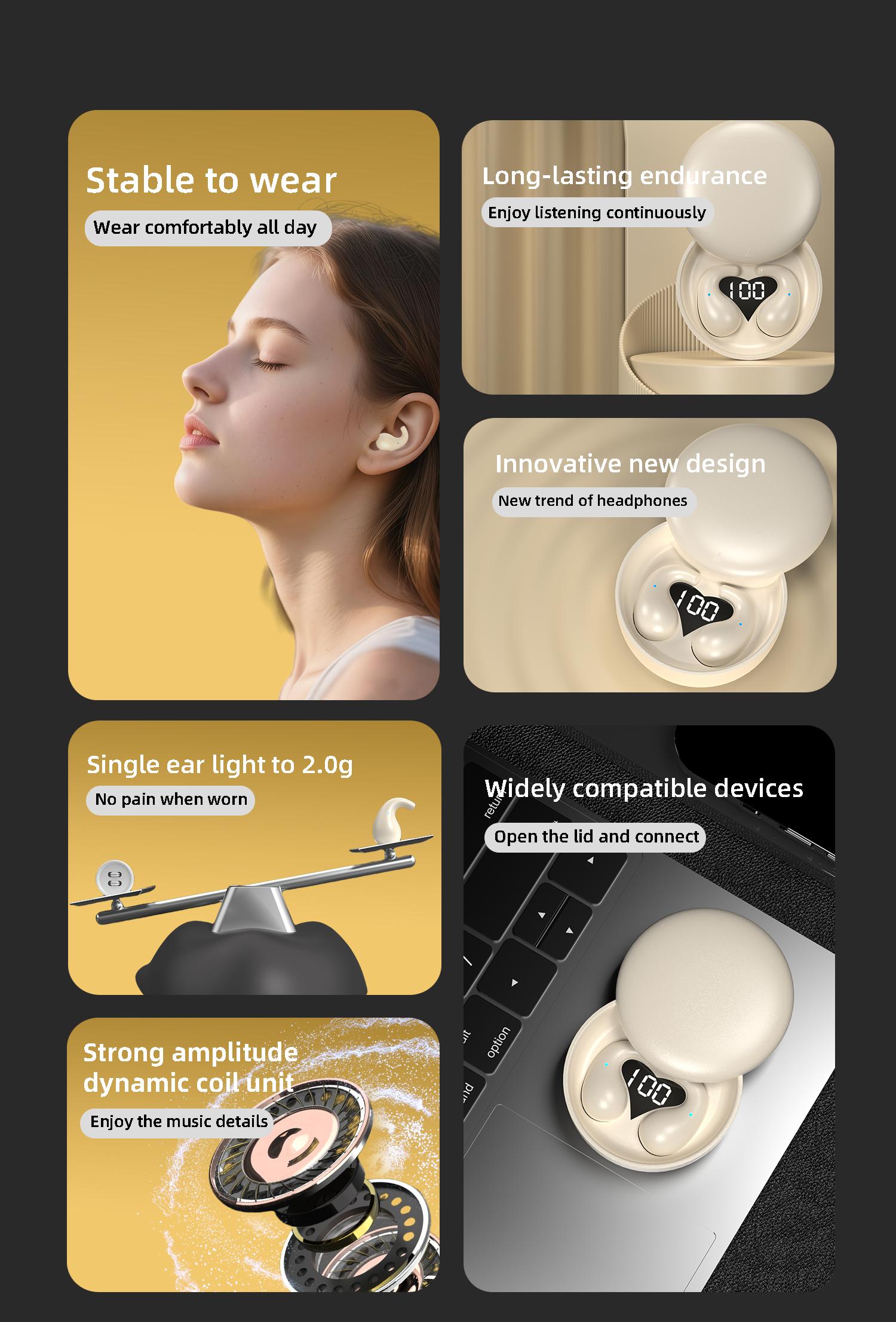 Ultra Mini Invisible Bluetooth Sleep Headset - Wireless In-Ear Earbuds with Passive Noise Isolation, Ultra-Flat Slim Design, No Ear Pain, Phone Compatible, Subway Noise Cut for Side Sleepers, Office Use, Water Resistant