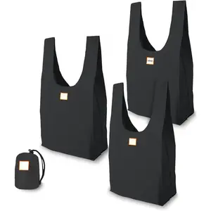 - Onyx - 3 Foldable  Shopping  in 1 Compact Pouch, Luxury Quality, Recycled Fabric, Holds 50+ lbs, Machine Washable, Pouch Fits in Cupholder, Designed in California