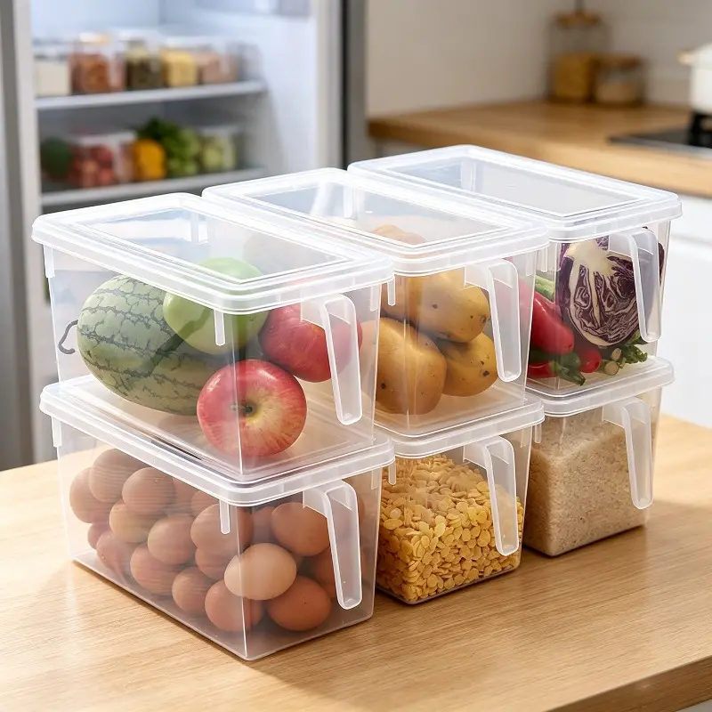 3-Piece Sturdy Durable Refrigerator Storage Boxes with Handles, Food Preservation Containers for Organizing Vegetables, Grains, Meats, Beverages in Refrigerator & Kitchen