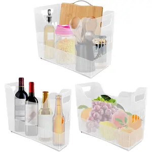 3 count Freezer Organizer Bins with Wheel Clear Plastic Pantry Organizer and Storage 3 Size Tall Narrow Kitchen Organization Pantry Organizer Snack Storage Containers for Office Refrigerator