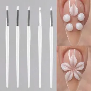 5-Piece Silicone Nail Brush Set, Professional Gel Polish Brushes, Manicure Brush, Ideal for Edge Trimming, Flower Design, Press-On Nails, Acrylic Art