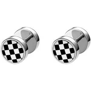 Unique 16G Checker Flat Screw Back Cartilage Small Stud Earrings for Men Women Punk Stainless Steel Black White Barbell Tiny Tragus Piercing Sleeper Studs Fashion Hypoallergenic Jewelry