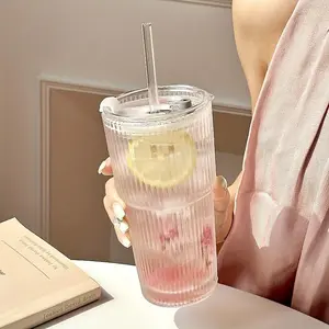 Large Capacity Striped Tumbler with Lid - Insulated, multi-purpose, hand washable only, reusable tumbler - suitable for cold drinks, juices, coffee - ideal for home, office, celebrations