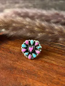 Handmade Sterling Silver Cotton Candy Adjustable Heart Ring "Signed Nizhoni"