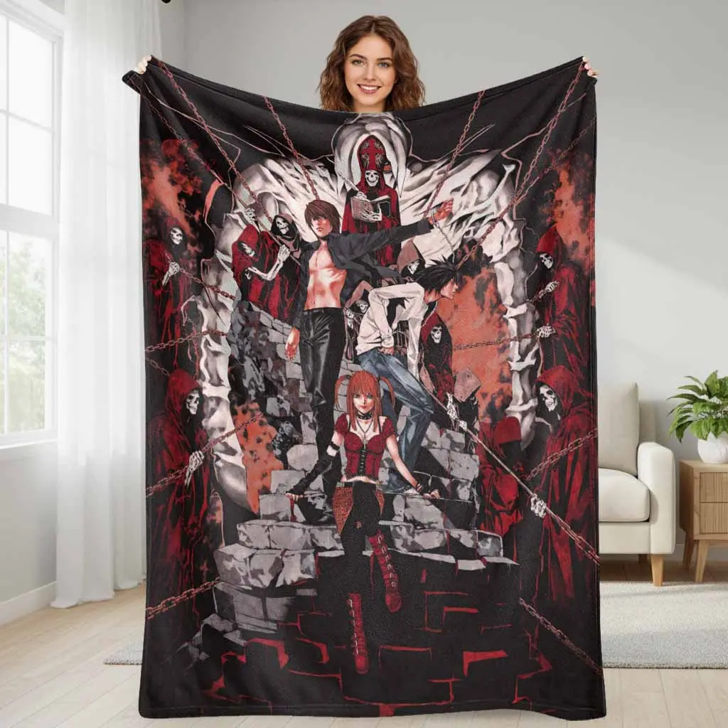 Anime Style Flannel Blanket Dark Fantasy Aesthetic Characters Throw Ultra Soft Breathable Lightweight Texture Cozy Bedding Decor For Bedroom Living Room Sofa Couch Office Nap Camping Or Unique Birthday Gift Ideas