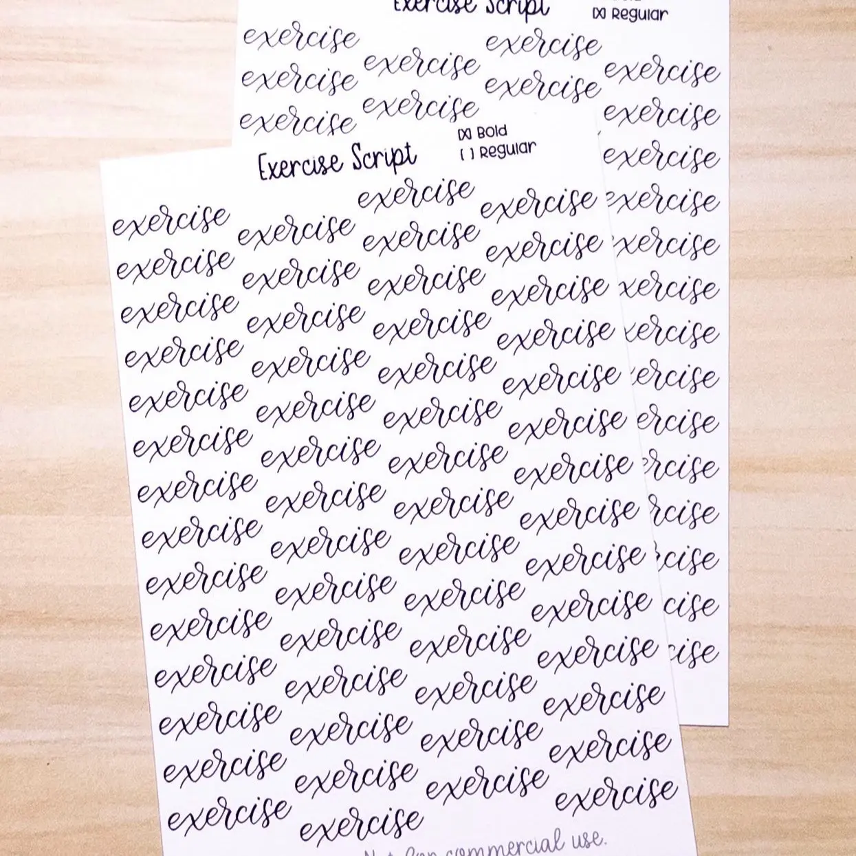 Exercise Script Planner Sticker Sheet 56 Stickers Bujo Calligraphy