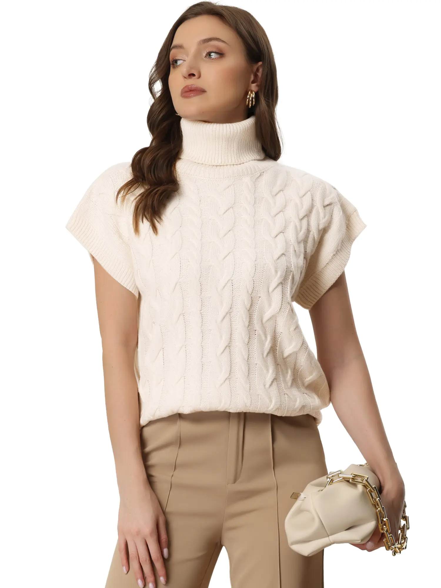 INSPIRE CHIC Casual Turtleneck Twist Sleeveless Solid Color Knit Pullover Chic Sweater Vest