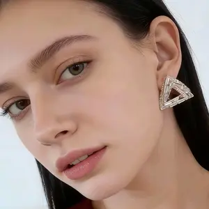 2026 Viral Geometric Hollow Triangle Crystal Earrings for Women Trendy Baguette Cut Statement Jewelry Perfect for Party Wedding Date Night Everyday Wear Cute Aesthetic Accessories Gift for Her Birthday Anniversary Holiday Daily Outfits Fashion
