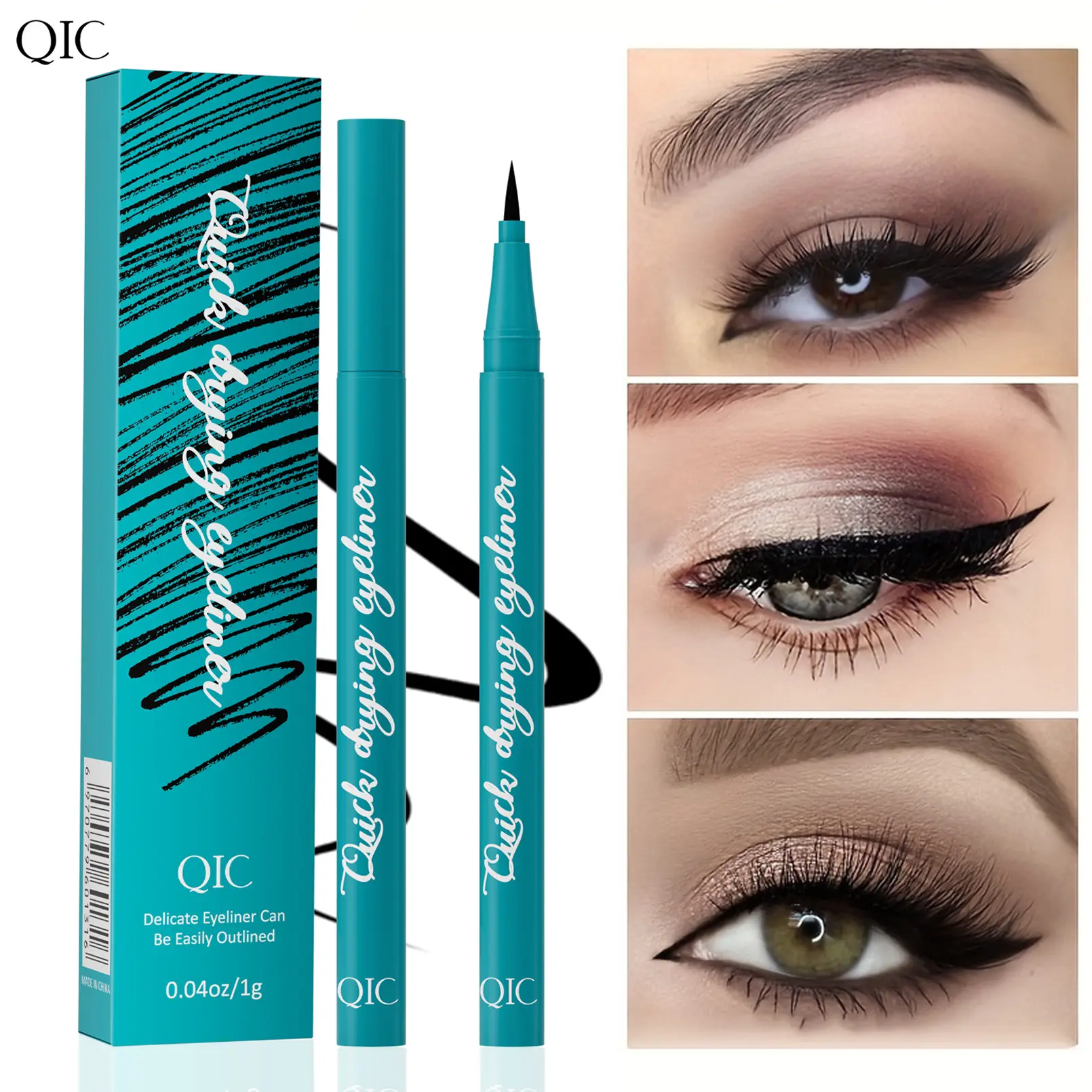Amazon Makeup QIC Green Box Eyeliner Waterproof Smudge-proof Quick-drying Hard Tip Eyeliner Pen European and American Cosmetics