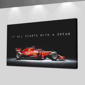 [Racing Decor - Sale Up To 40%] [Unframe] Ferrari F1 Wall Art Canvas Print, It All Starts With A Dream Poster, Racing Car Decor, Motorsport Office Art, Luxury Automotive Print