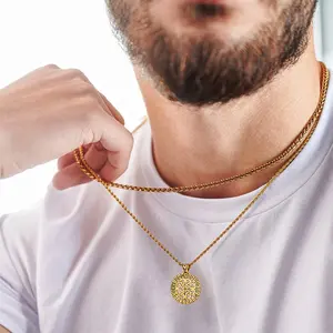 FaithHeart Irish Celtic Knot Runes Round Medal Necklace For Unisex