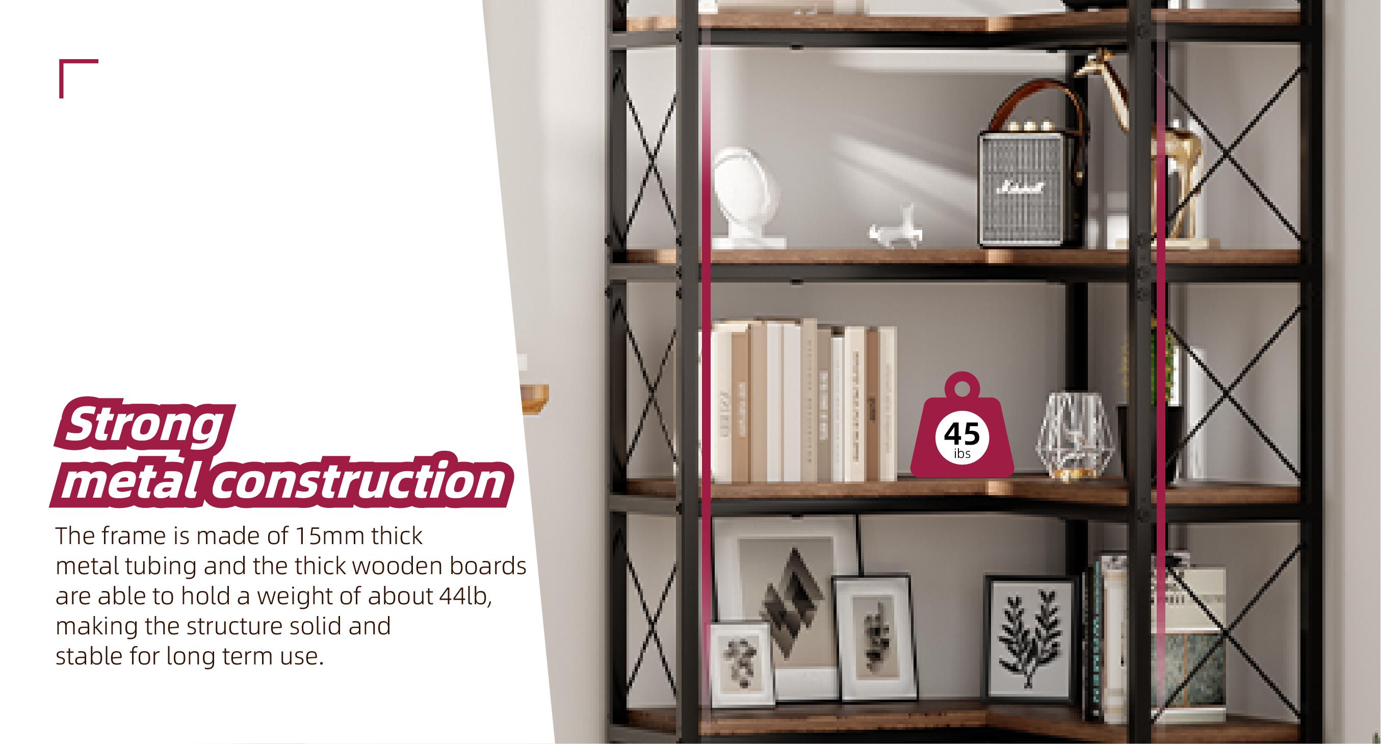 7 Tier Corner Bookshelf with LED Lights, 78.7” High Corner Shelf Storage for Living Room, Study Room, Metal Frame Extra Large Capacity, Flamed Color IF076