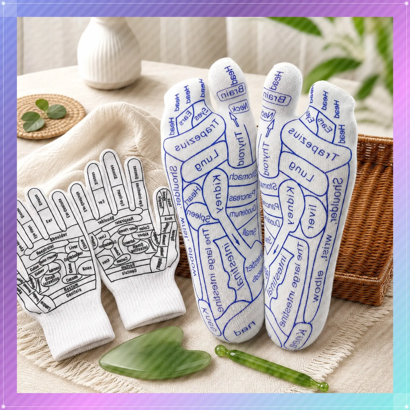 Reflexology Socks with Tools and Gloves Set,Unisex Pressure Point Socks with Reflexology Tools,Acupuncture Socks Kit for Foot Massage,Foot Massage Sock Guide
