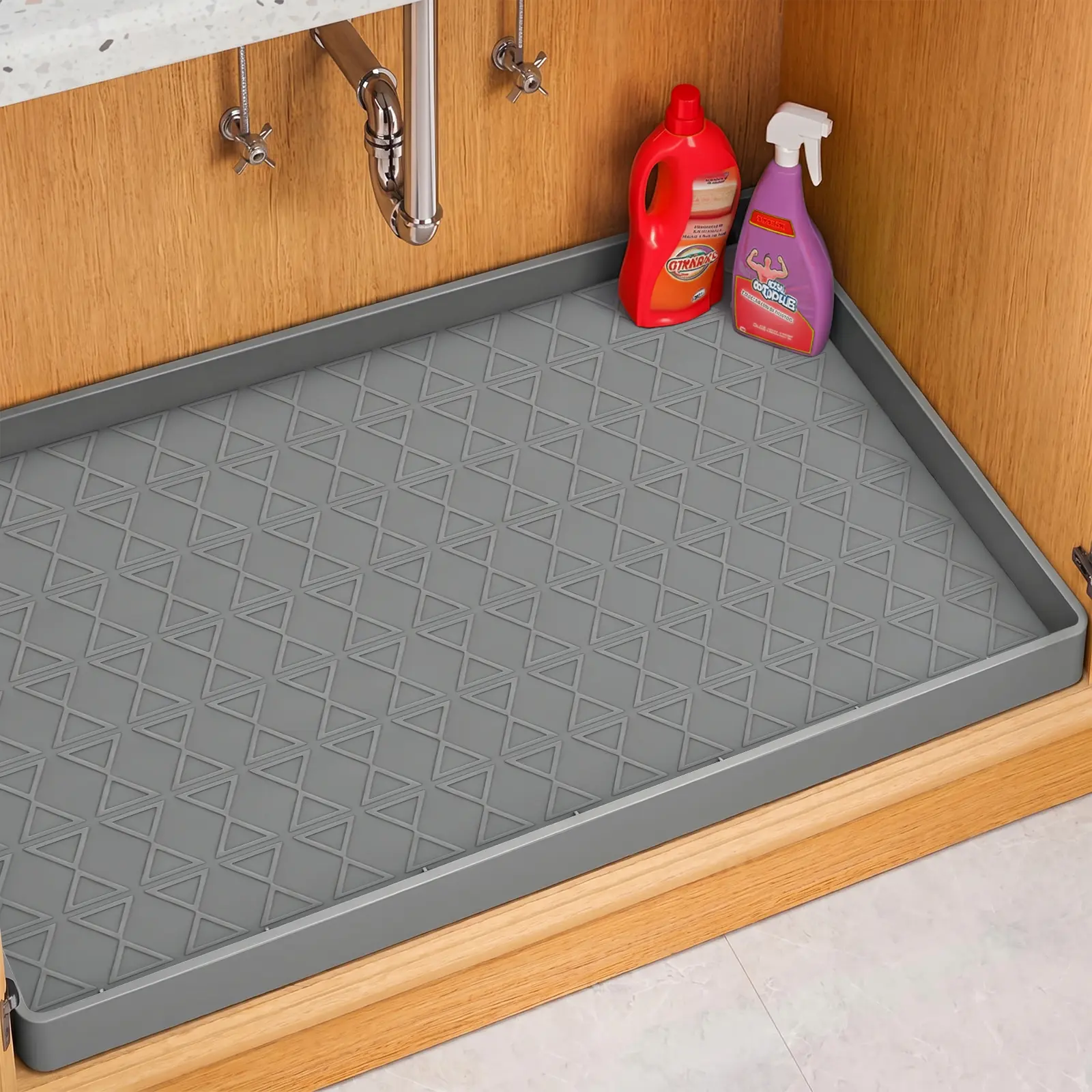 Pawtners Waterproof Silicone Under Sink Mat (2 Pack), Leakproof Cabinet Protector with Raised Edge, Flexible Under Sink Tray for Kitchen, Bathroom & Laundry Room