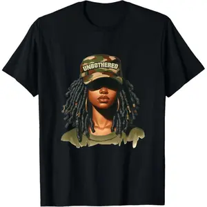 Black History Month Melanin Queen Unbothered Black Woman With Locs Camo Print T-Shirt