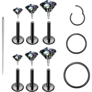 16G 18G Surgical Steel Internal Thread Stud Piercing  Set Nose Medusa Lip Labret Stud  Clicker Hoop Septum Rings Cartilage Tragus Helix Conch Earrings for Women Men
