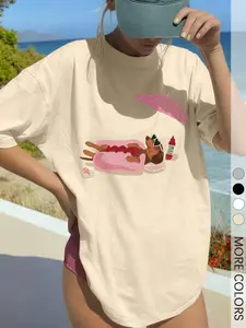 Women‘s Cute Dachsund Dog Graphic Tee, Womenswear, Casual Short Sleeve Top for Summer Vacation, Beach, and Daily Wear