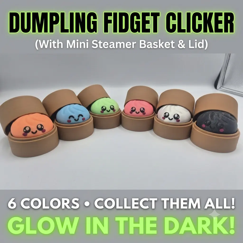 Dumpling Fidget Clicker with Lid | Glowing Bao Sensory Desk Pet | 2-Inch Steamer Basket Clicker | Cute Stocking Stuffer Gift