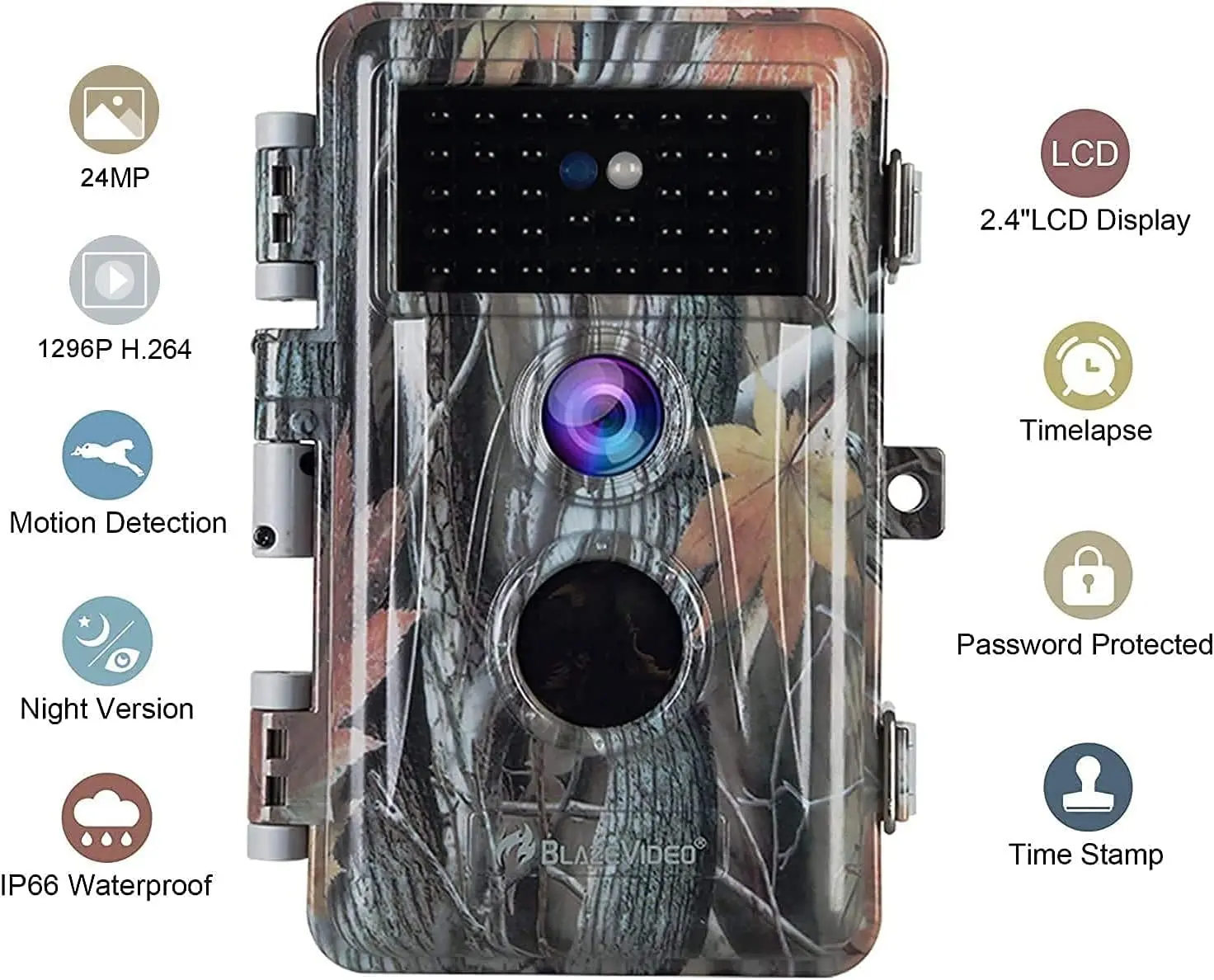 BLAZEVIDEO A252Purple 48MP 1296P Trail & Game Camera with Night Vision 32MP 1296P HD H.264 MP4 Video No Glow 940nm Infrared IP66 Waterproof Motion Activated for Outdoor Wildlife Hunting, Backyard Security, Animal Observation