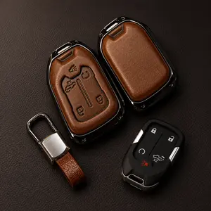 Leather Key Fob Cover for Chevy Silverado & GMC Sierra 2019-2022, Premium Key Case for Chevy 1500 2500HD 3500HD Tahoe Yukon Acadia Terrain, Car Key Accessories