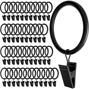 44 Pack Black Curtain Rings with Clips, Curtain Hooks for , Heavy Duty Drapery Rings, Polish Rustproof Curtain Clips Hangers for Drapes, 2" Interior Diameter, Fits up to 1.88" Rods