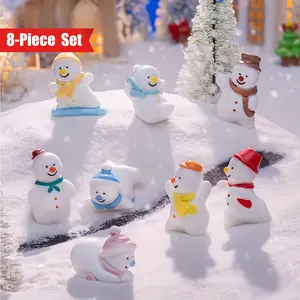 8Pcs Christmas Miniature Resin Snowman Ornaments Set, Cute Cartoon Characters Decor, Aesthetic Room Decor & Dollhouse Accessories, Ideal Xmas & Valentine's Day Gifts