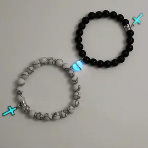 2Pcs Luminous Fashionable Couples Matching Bracelets With Cross Pendant For Men Women Best Friend