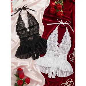 Elegant Women's Light Lace Babydoll Cami Lingerie - Deep Mesh Bodysuit, Floral Chemise, Clothing Suitable for Women - Valentine's Gifts