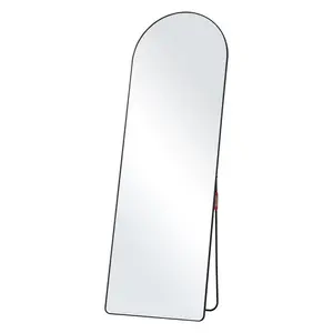 65"x22" Curved Tall Black Arched Mirror - Modern Glass Home Decor Mirror, Minimalist Elegant Aluminum Frame, Spacious Reflective Surface, Standalone Floor/Wall-Mountable/Hangable for Bedroom
