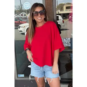 Zenana-Double Knit Banded Bottom Short Sleeve Top