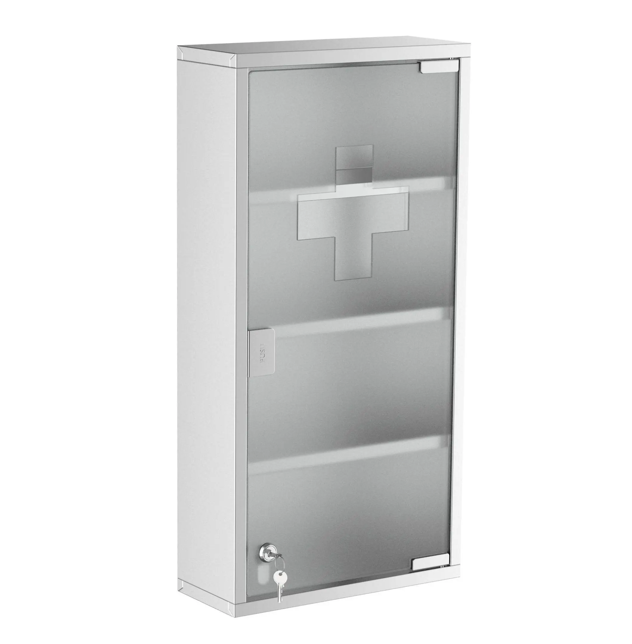 Lockable Medicine Cabinet 12x24", Stainless Steel, Bathroom Wall Mounted - 4 Tier Shelves, Secure Storage with Tip-On Door Silver