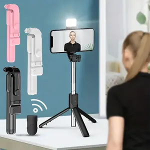 Stainless Steel Portable Bluetooth Selfie Stick Tripod Holder, Foldable Smartphone Stand with Remote Shutter, Fill Light, Extendable-Retractable Tech & Mobile Phone Accessories