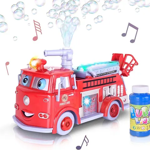 ArtCreativity Multifunction Bubbles Machine - Toddler Model Vehicle Toy with Bubble Blowing Fire Engine/Train Design, LED Lights, Siren Sounds, Bump-and-Go Movement, 2 Options, Battery-Powered Continuous Blasting for Birthdays, Party Play, Party Bubble Ma