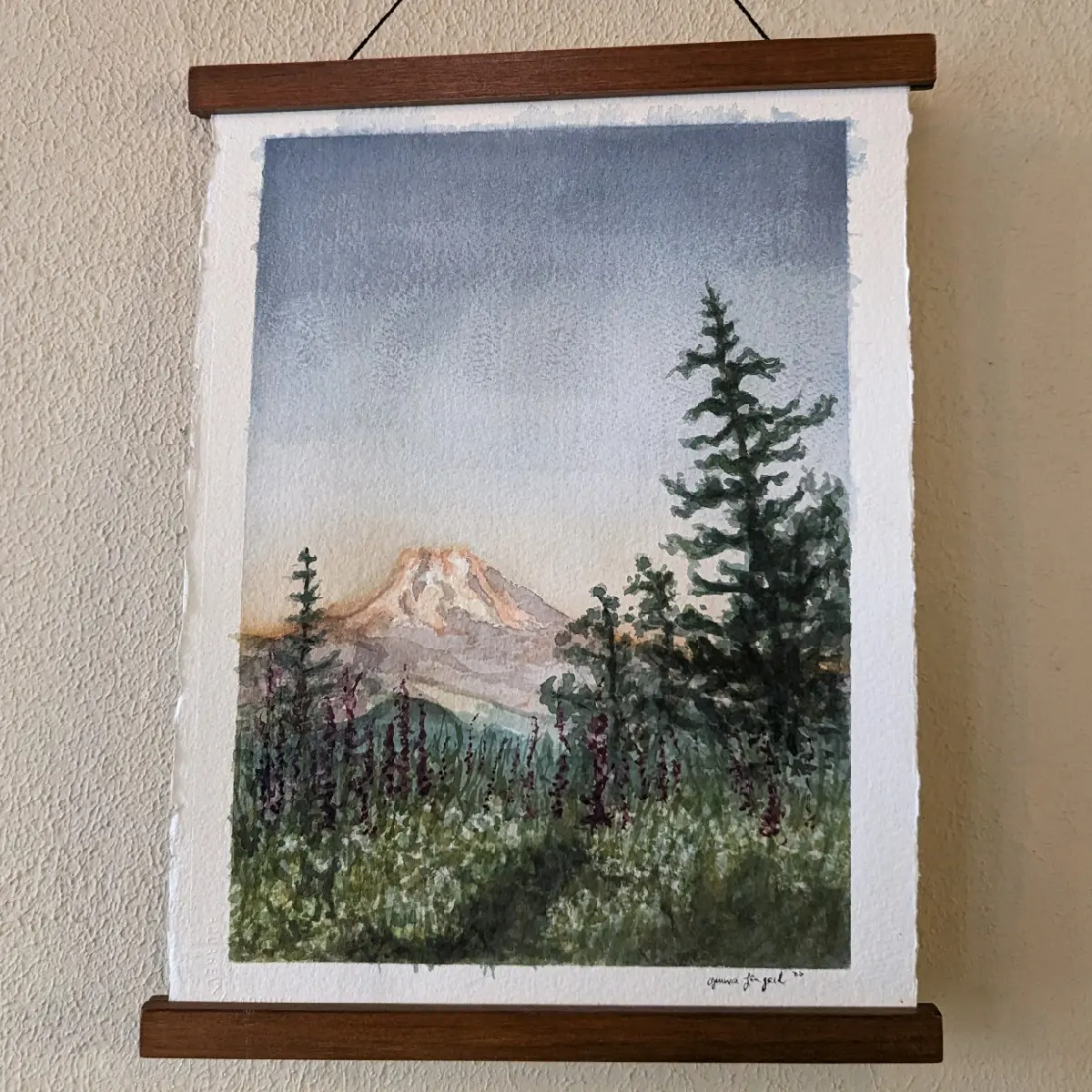 Mount Rainer - Watercolor Painting of PNW Sunset Featuring Mount Rainier - Original and Archival Giclee Prints Available Landscape Wall Decoration