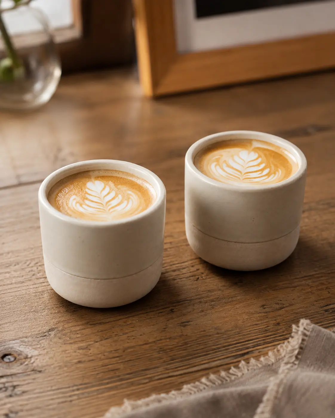 Matte Stoneware Ceramic No-Handle Coffee Cups - Stackable, Latte-Ready, Wide-Rim Minimalist Drinkware Set (2, 4 or 6 Pieces) for Latte Art