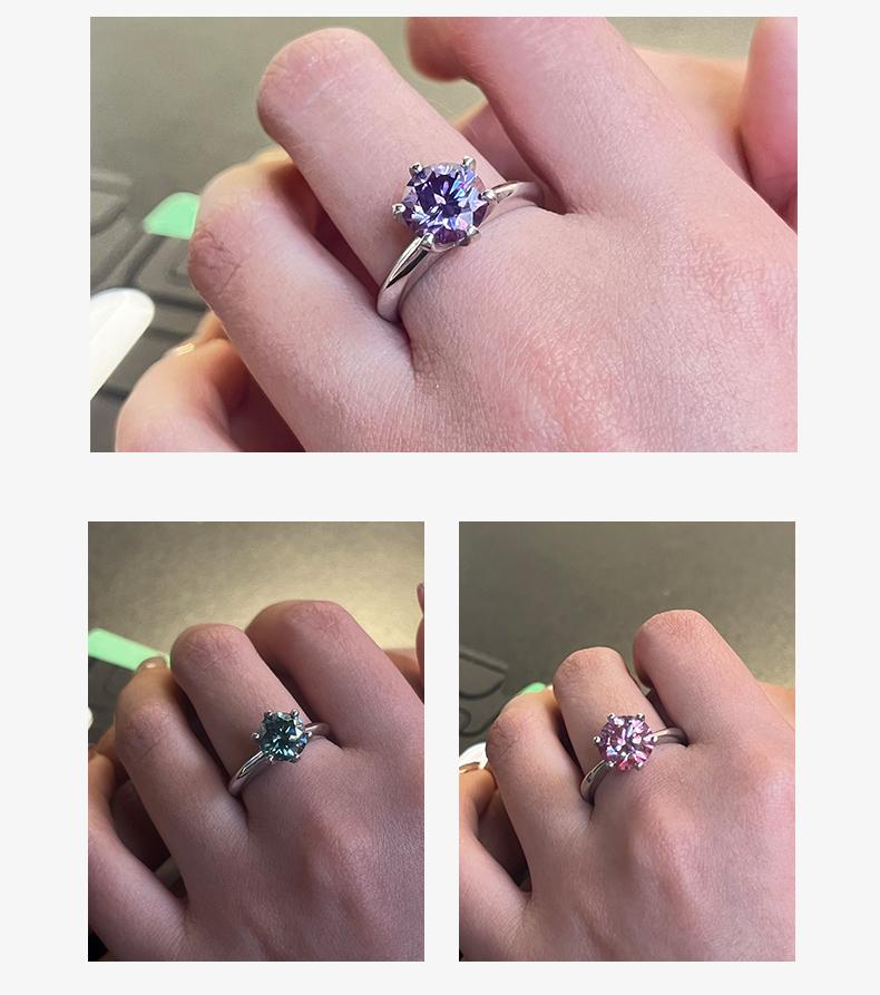 [Venus Jewelry] Synthetic Moissanite S925 Classic Six Prongs Ring Solitare Diamond Ring 2cct