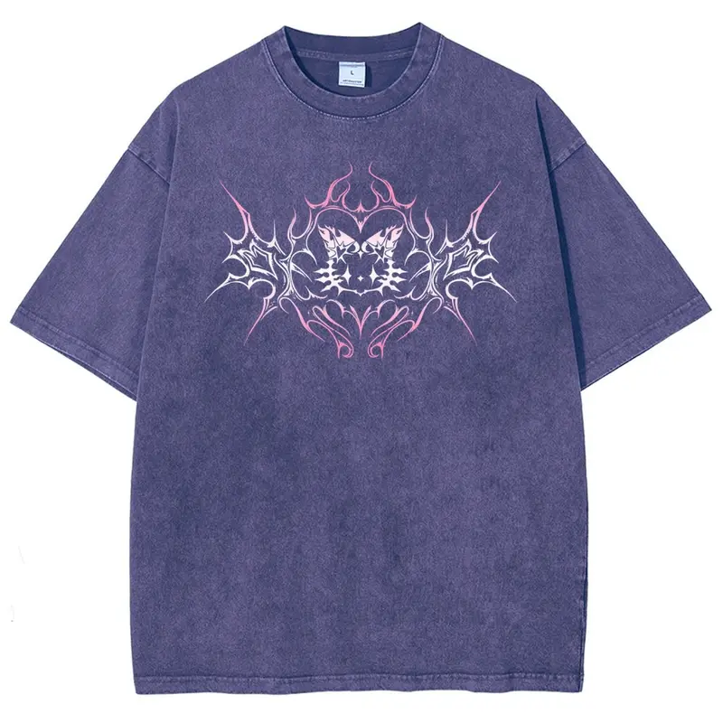 Men's Oversized Round Neck 2000s Pink Tribal Kitten Graphic Cotton Tee - 90s Vintage Streetwear Top for Vacation Outfits, 2000S Shirts