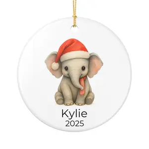 Personalized Baby Elephant Ornament - Babys First Christmas 2025 Safari Nursery Gift - Custom Newborn Name Keepsake