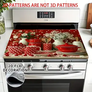 Diatom Mud Red Polka Dot Kitchen Still Life 2D Stove Top Cover, Heat Resistant Scratch Proof Protector, Easy Clean Multi-Use Mat for Stoves, Oven, Washer Dryer, Vintage Farmhouse Kitchen Decor #DiatomMud #RedPolkaDot #VintageKitchen #FarmhouseDecor