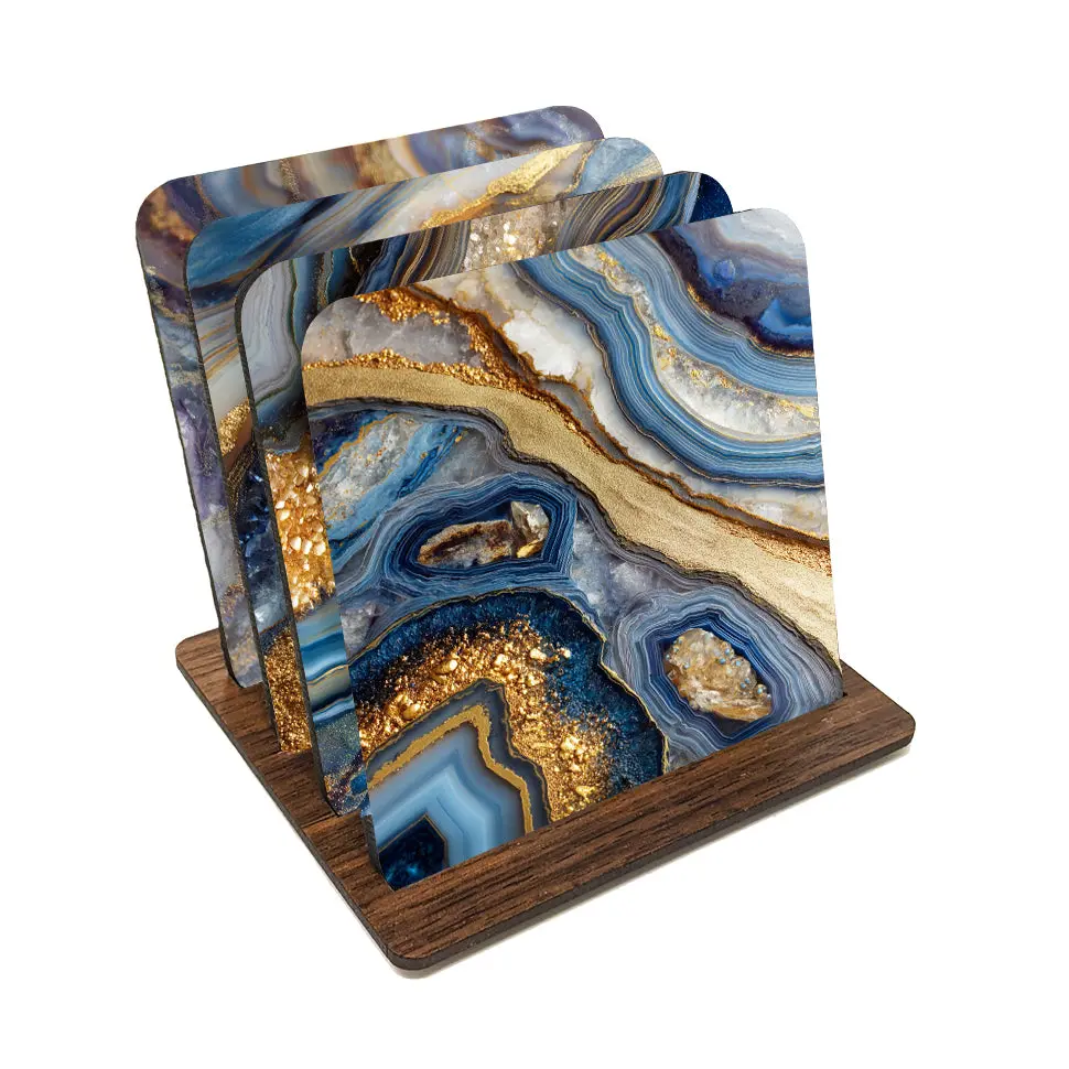 Blue & Gold Agate Coaster Set